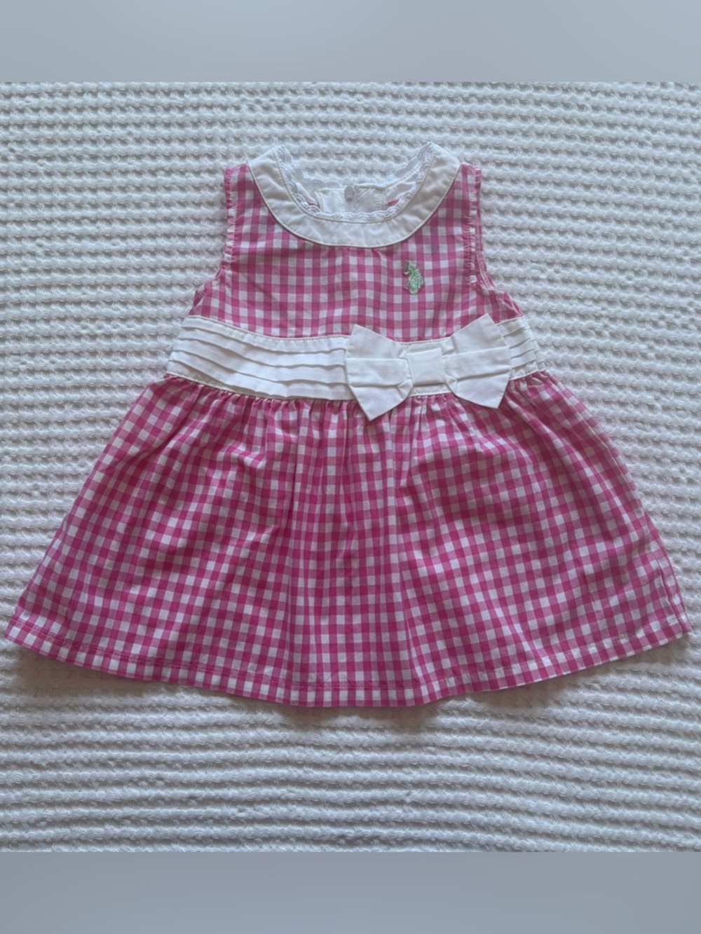U.S. Polo Assn Pink Gingham Bow Dress Baby Girls Classic Summer 6–9M